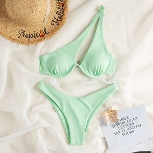 Zaful mint green one shoulder bikini high waisted